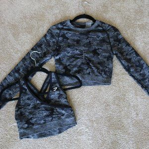 Gymshark CAMO SEAMLESS LONG SLEEVE CROP and BRA